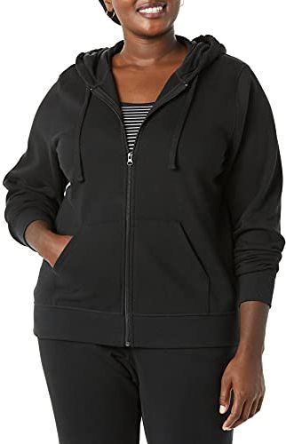 Felpa con Cappuccio in Spugna Francese con Zip Intera Camicetta, Nero, 5XL Plus