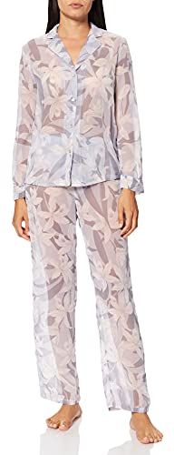 Long Sleeves Masculine Pyjama Must Vestidos Set di Pigiama, Stampa Blu, S Donna