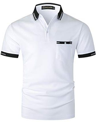 Polo Uomo Manica Corta Elegante Design a Righe Camicia Basic Commerciale Formale Tshirt Cotone Magliette per L'Ufficio,Bianco 2,XXL