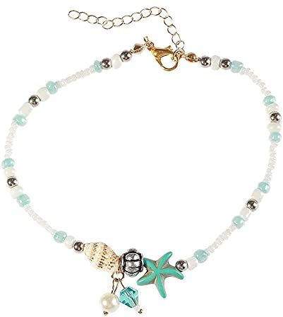 Bohemia Beach con ciondolo a catena con ciondolo stella marina verde bracciali gioielli per donne e ragazze (argento)