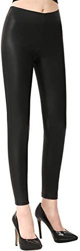 Donna Nero Pelle Leggings Skinny Elastico Ecopelle Pantaloni Medium