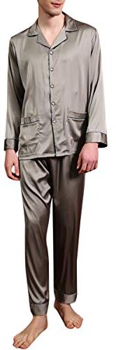 Pigiama Set da Uomo a Manica Lunga 2 Pezzi Classic Lounge Wear Sleepwear Tradizionale da Notte Grigio Verde L