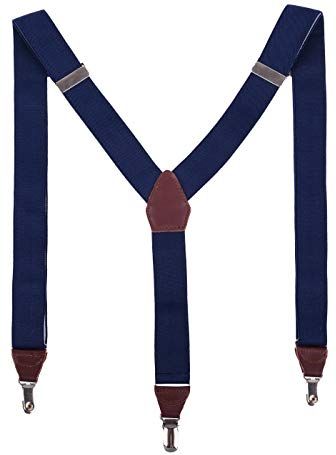bretelle per uomo in vera pelle, cinturini regolabili in classica Y forma elastico con fermagli extra forti, inclusa una confezione regalo nobile (Blu Scuro)