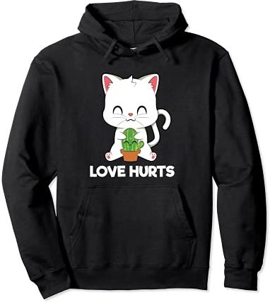 Cute Cat Cactus Love Hurts Kawaii Anime Japanese Felpa con Cappuccio