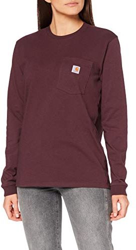 Pocket Long-Sleeve T-Shirt Magliette, Deep Wine, Large Donna