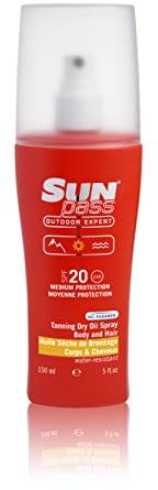 Sun Pass – Olio secca corpo & capelli SPF 20 – Attivatore di Abbronzatura e protezione – Made e Progettato in Francia senza parabeni resistente all' acqua