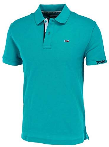 Tommy Jeans Tjm Branded Rib Polo, Blu (Exotic Teal Ctx), Small Uomo