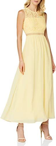 Marchio Amazon - TRUTH & FABLE Maxi Dress di Pizzo Donna, Giallo (giallo pallido)., 42, Label: S