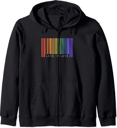 Gay Barcode Love Is Love Cute Ally Rainbow LGBTQ Pride Flag Felpa con Cappuccio