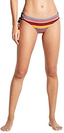 Baja Stripe Brazilian Loop Tie Side Slip Bikini, Multicolore (Saffron Saffron), 44 (Taglia Unica: 12) Donna