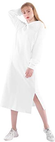 Lunghi Spacco Vestito Felpe con Cappuccio Donna Elegante Vintage Vestiti Felpa Hoodie Pullover Oversize Taglie Forti (Bianco, Large)