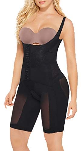 Pancia Piatta Body Shaper Aperto Busto Intimo Modellante Snellente Cincher Corpo Regolabile Shapewear Seamless Sottili Gambe Contenitivo Bodysuit Donna Taglie Forti(Nero,XL)