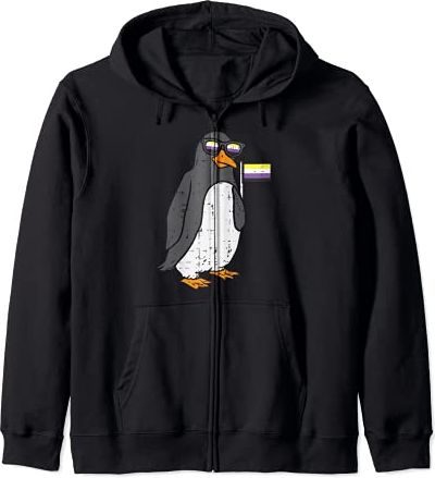 Penguin Animal LGBTQ Non-Binary Flag Genderqueer Men Women Felpa con Cappuccio