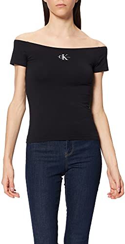 Jeans Monogram Slim Bardot Top T-Shirt, CK Black, Small Donna