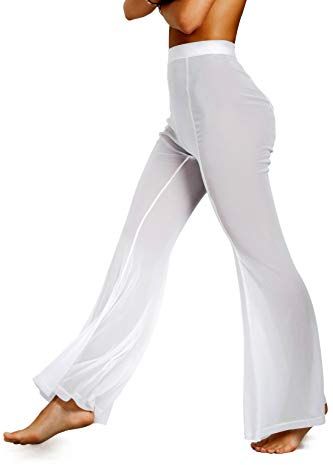 Bianco Pantaloni Copricostume a Rete da Donna Pantaloni Copricostume da Spiaggia Sexy Trasparenti Vedo Non Vedo Bikini Costume da Bagno Plus-Size Large