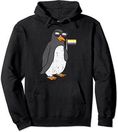 Penguin Animal LGBTQ Non-Binary Flag Genderqueer Men Women Felpa con Cappuccio