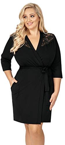 Sweet Dreams Camicia da Notte Donna Curvy/Taglie Forti o Vestaglia Abbinata e Benda per Occhi in Raso, Vestaglia Nero, 58