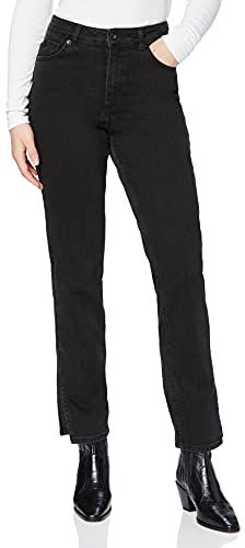 Marchio Amazon - find. Split Hem, Jeans straight Donna, Nero (Black), 28W / 32L, Label: 28W / 32L