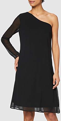 Marchio Amazon - TRUTH & FABLE Vestito Monospalla in Chiffon Donna, Nero (Black), 42, Label: S