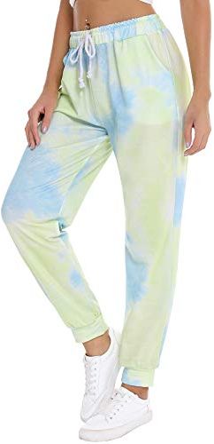 Pantaloni da Donna Invernali, Morbido Pantalone Pigiama Donna Lungo in Elastico Vita Alta,Taglie Forti Pantaloni Sportivi Donna in Tie Dye Stampa con Tasche,Casual Pants