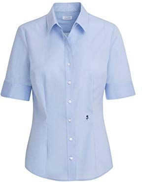 Damen Bluse-Bügelfreie, Schmal Taillierte Hemdbluse-Slim Fit-Hemdbluse-Kurzarm-100% Baumwolle Camicia da Donna, La Luce Blu, 44