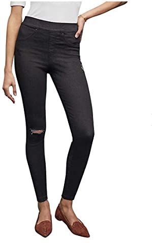 Distressed Skinny Jean Leggins Calzamaglia Termica, Nero Vintage, L Donna