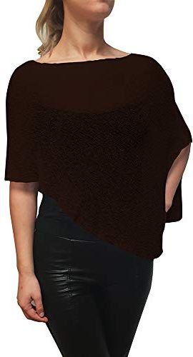 Donna Poncho Piccolo a Manica Pipistrello a Rete in Pizzo Lavorato all'Uncinetto (Taglia Unica, Brown)