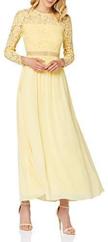 Marchio Amazon - TRUTH & FABLE Maxi Dress A-Line in Pizzo Donna, Giallo (giallo chiaro)., 38, Label: XXS