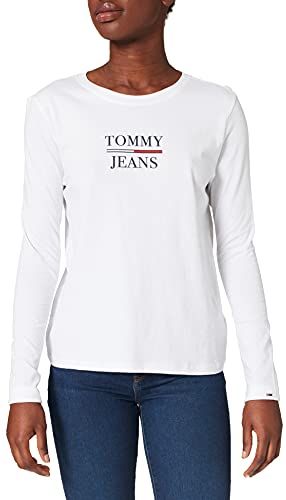Tommy Jeans TJW Slim Essential Tommy Tee LS T-Shirt, Bianca, XL Donna