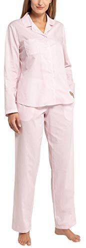 Popeline durchgeknöpfter Pyjama Lang Set di Pigiama, Zartrosa, 48 Donna