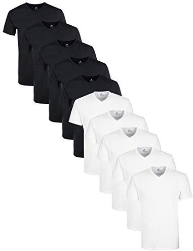 mit mit V-Ausschnitt T-Shirt, Mehrfarbig Schwarz/Weiß), Medium (Herstellergröße: M), 10er-Pack