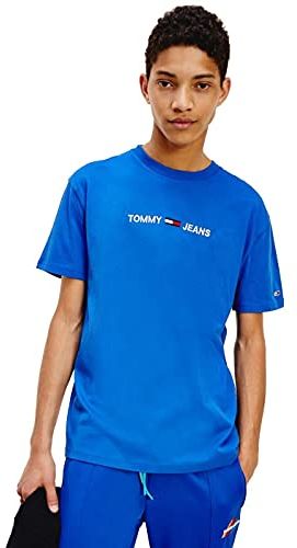 Tommy Jeans Tjm Straight Logo Tee Camicia, Providence Blue, X-S,Mall Uomo