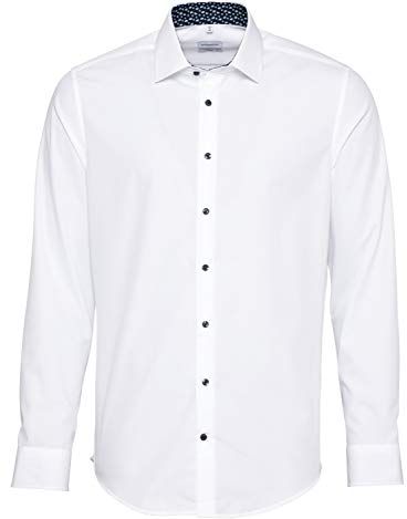 Slim Langarm Poplin Camicia, Bianco (Weiß 01), 40 Uomo