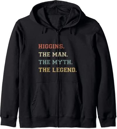 Higgins The Man Mito Leggenda Divertente Varsity Nome Personalizzato Felpa con Cappuccio
