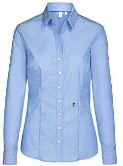 Hemdbluse Langarm Slim Fit Uni Bügelfrei Camicia, Blu (Mittelblau 14), 46 (Taglia Produttore: 40) Donna