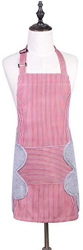 Grembiule da donna in tela con tasca e 2 asciugamani cuciti per adulti, resistente a righe da cucina e grembiule da cucina per donne, rosso