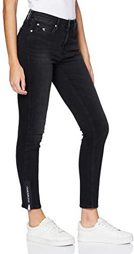 Ckj 011 Mid Rise Skinny Ankle Pantaloni, Bb127/Black Logo Zip Hem, 24W Short Donna