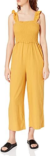 Mono Lino VOLANTES Pantaloni, Amarillo/off White, 44 Donna