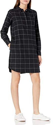 Brushed Flannel Popover Dress Shirts, off-White/Black Windowpane Plaid, US XXL (EU 3XL-4XL)