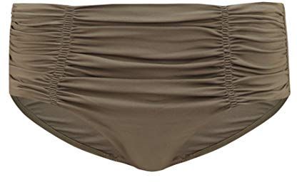 Gathered Front Retro Pant Bikini Slip, Verde (Dark Olive), 40 Donna