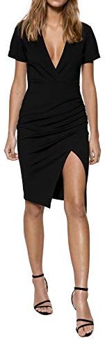 Deep V-Neck Midi Slit Dress Vestito, Nero (Black 001), 40 (Taglia Produttore: Small) Donna