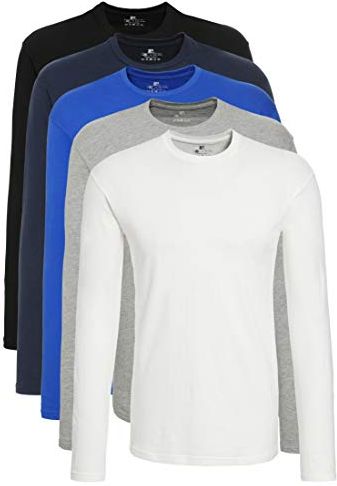 T-Shirt a Maniche Lunghe Uomo, Pacco da 5, Nero/Bianco/Blu/Azzuro, 2XL