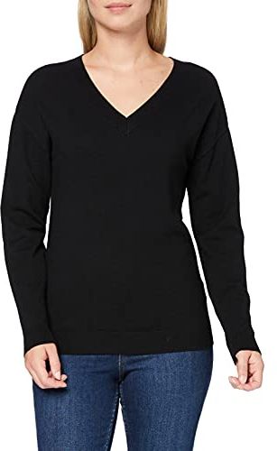 Marchio Amazon - find. Maglione Lungo Scollo a V Donna, Nero (Black), 46, Label: L