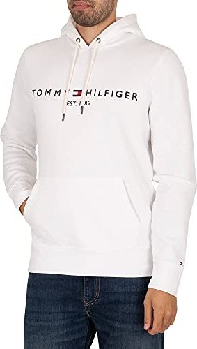 Tommy Logo Hoody Felpa, Bianco (White), XS Uomo