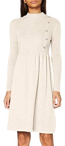 Knitted Dress with Buttons Vestito Casual, Beige, L Donna