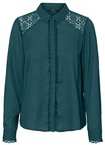 VMSIMONE LS Shirt Wvn GA Camicia da Donna, Turchese (Atlantic Deep Detail: Solid), S