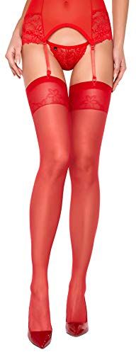 Lovely Legs Eleganti calze per reggicalze taglie forti, rosso floreale, L
