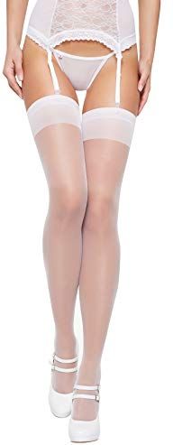 Lovely Legs Eleganti calze per reggicalze taglie forti, bianco fiocchi, L
