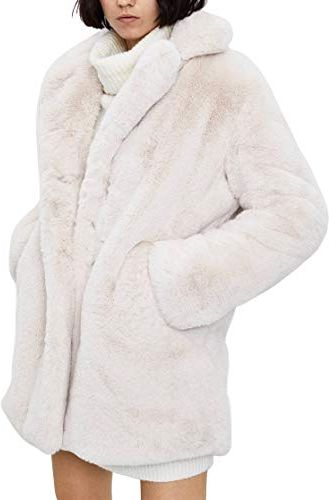 Lungo Pelliccia di Coniglio Cappotti Donna Inverno Eleganti Cardigan Cappotto Giacca Trench Taglie Forti Oversiz (Beige, Medium)