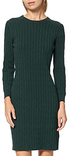 Stretch Cotton Cable Dress Vestito, Tartan Verde, M Donna